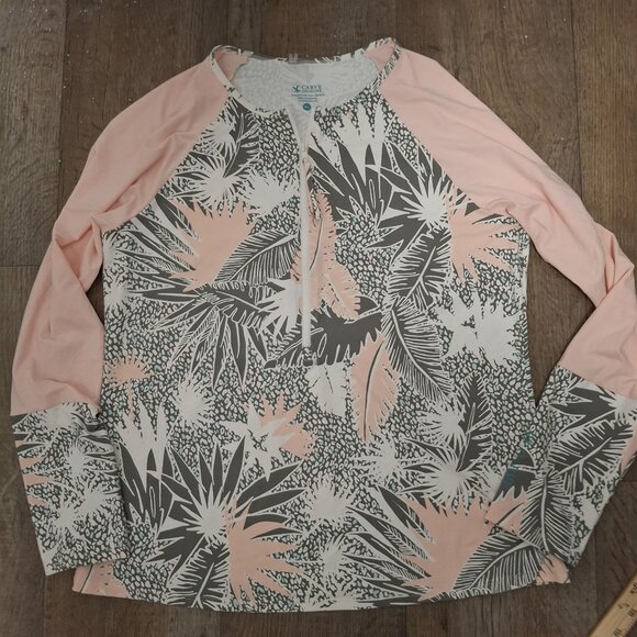 Carve Designs Womens XL Raglan Long Sleeve Top Pink & Gray Tropical Print - Picture 5 of 7